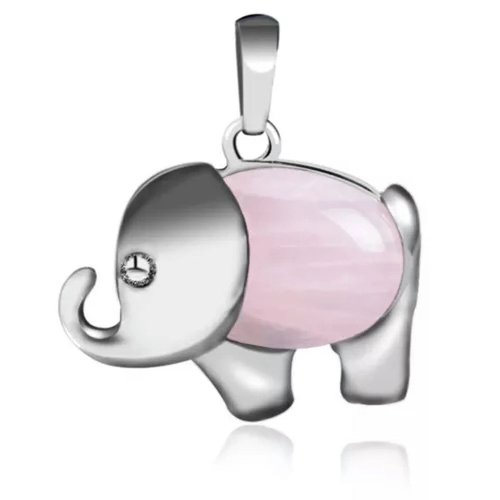 Silver Rose Quartz Elephant Pendant with black Necklace!